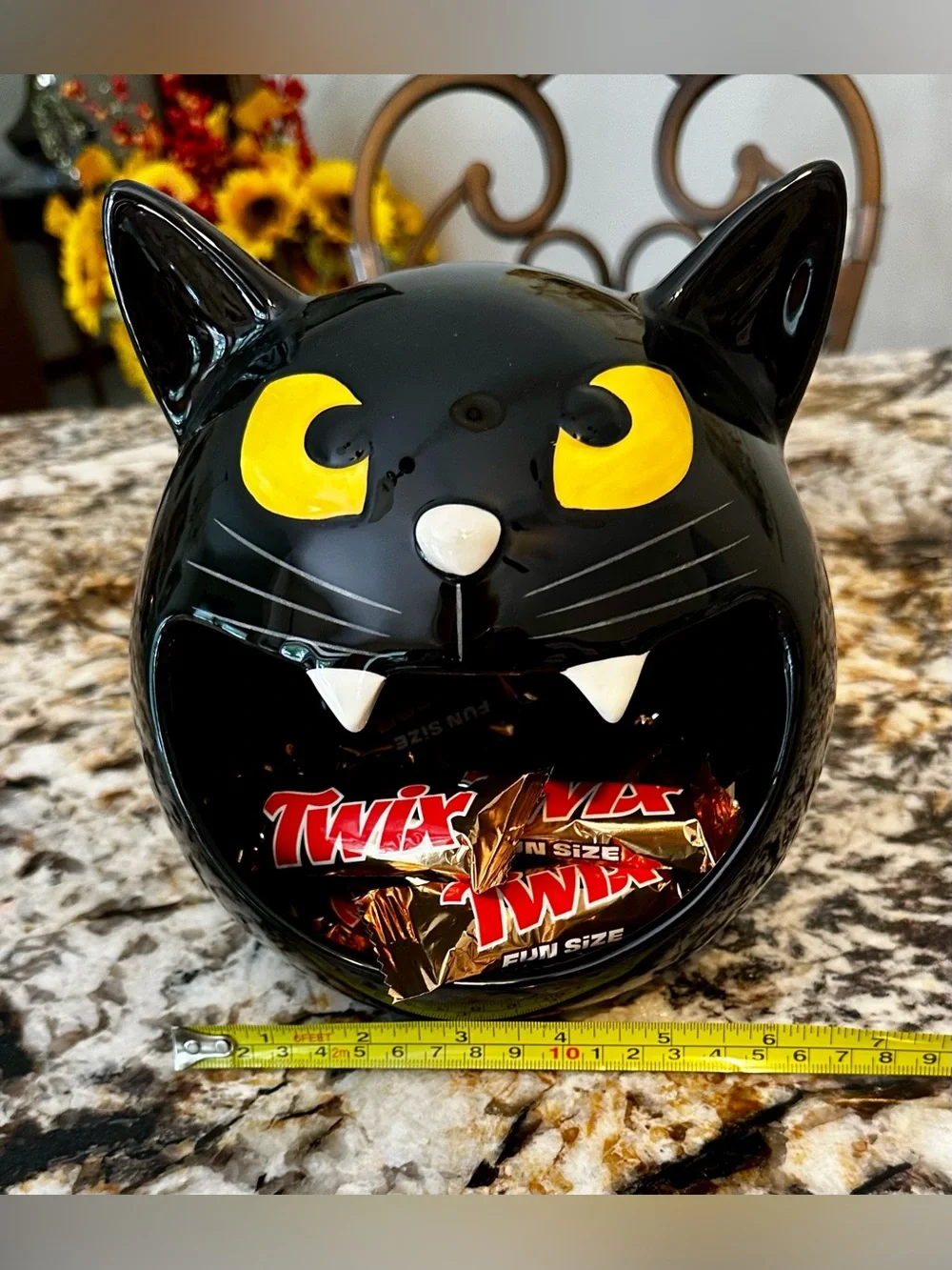 🖤 Black Cat Halloween Candy Dish with 'TRICK or TREAT’ Banner